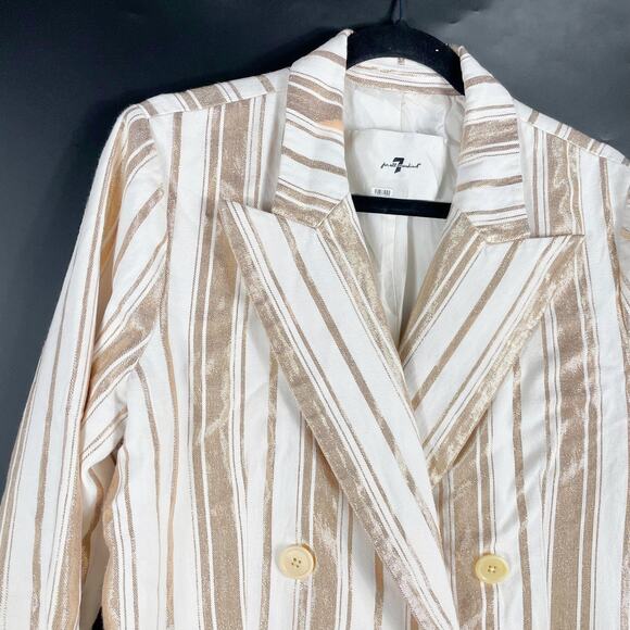 7 for All Mankind Shine Blazer Ivory Gold Stripe Button Front Double Breast Sz L - Picture 7 of 16